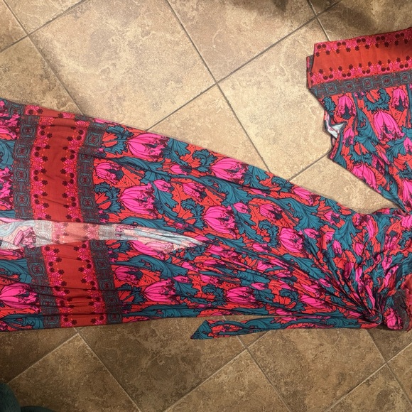 Free People Pardon my French Maxi -Pink and Teal Floral Dress - Picture 4 of 8